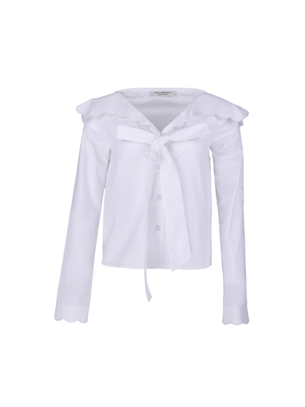 翻領蝴蝶結上衣(白)