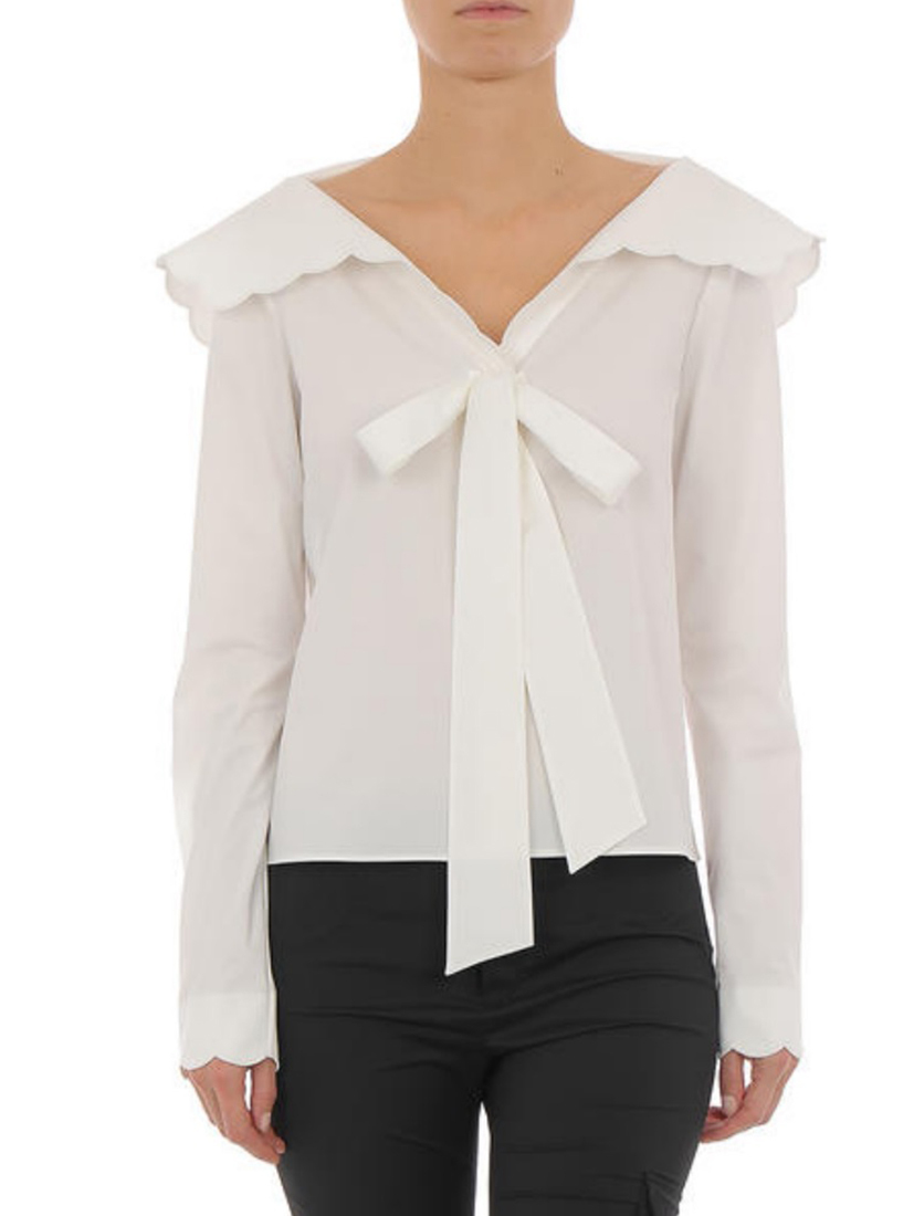 翻領蝴蝶結上衣(白)
