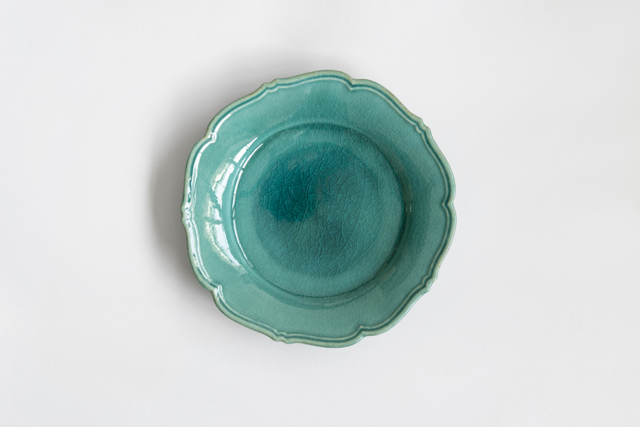 Awabi ware 岡本純一-輪花皿M  土耳其藍