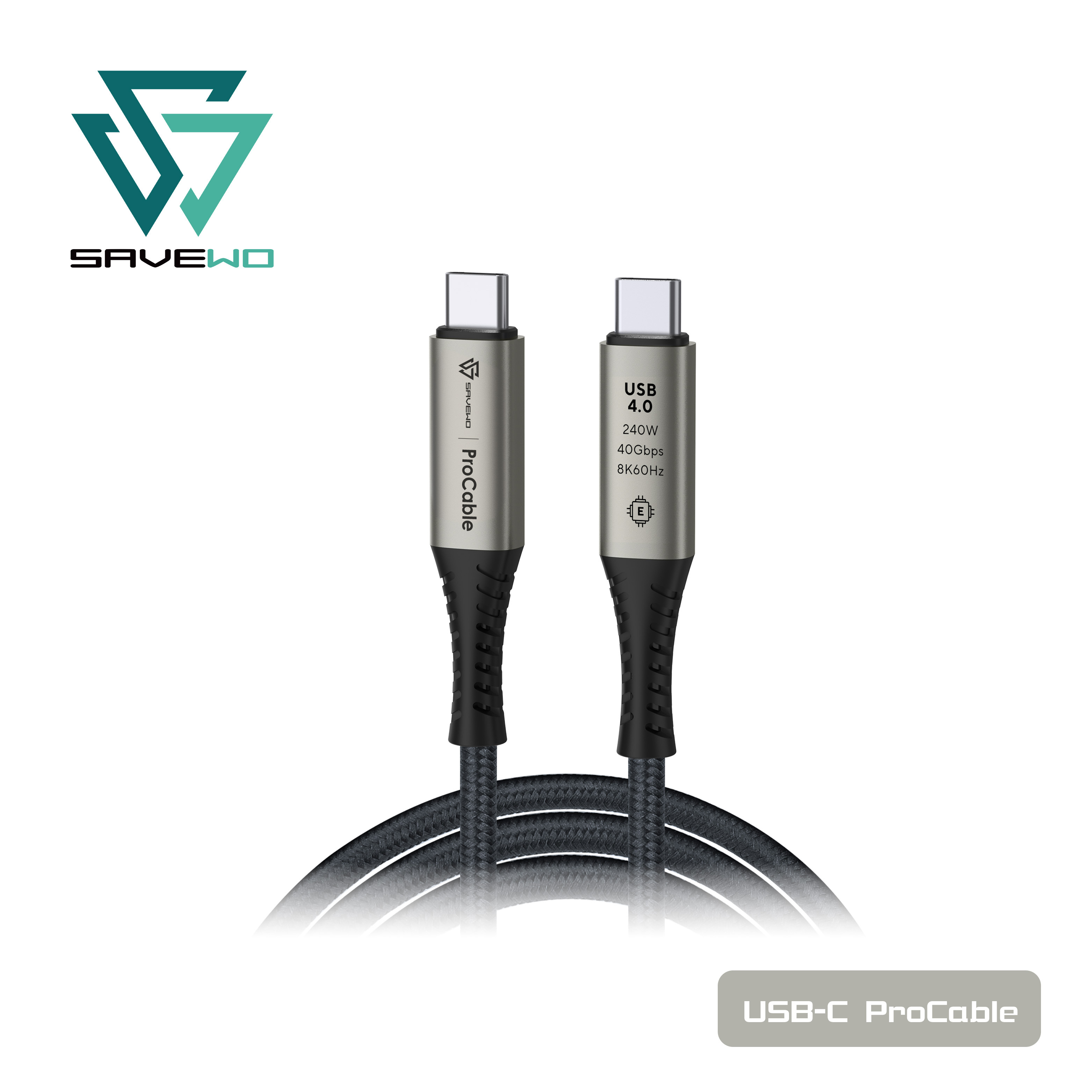 *1米* SAVEWO ProCable USB-C USB4 Thunderbolt 4 極速充電傳輸線  (鈦原色)