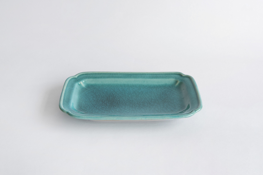 Awabi ware 岡本純一-隅切長方皿 土耳其藍