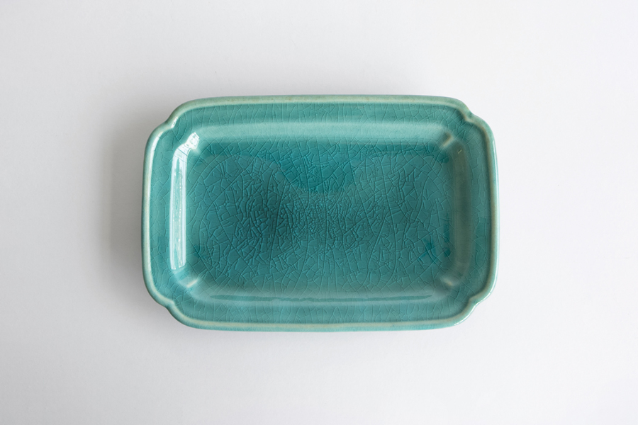 Awabi ware 岡本純一-隅切長方皿 土耳其藍
