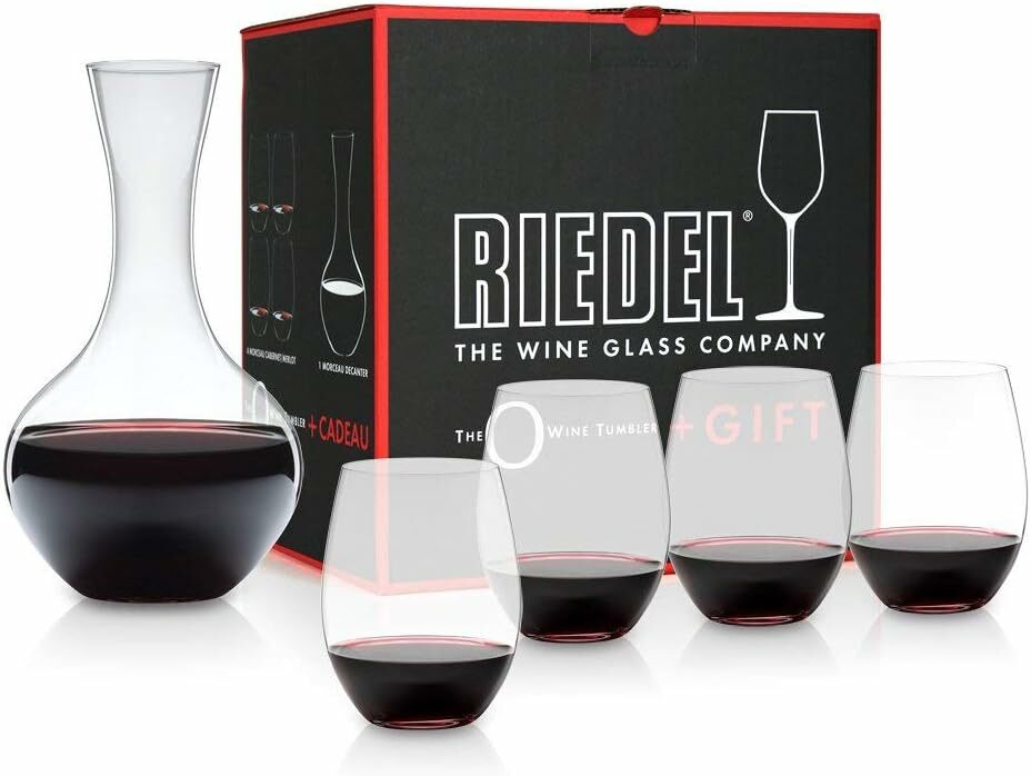 Riedel O Wine Tumbler Glass Plus Decanter (4 x O Wine Tumbler Cabernet/Merlot and 1 x Decanter)