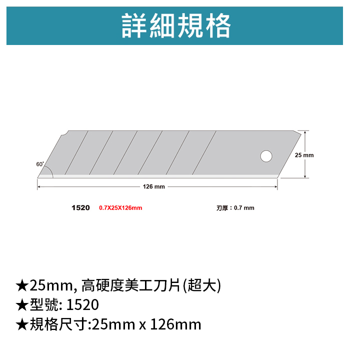 SDI 手牌 25mm, 高硬度美工刀片(超大) 【1520】