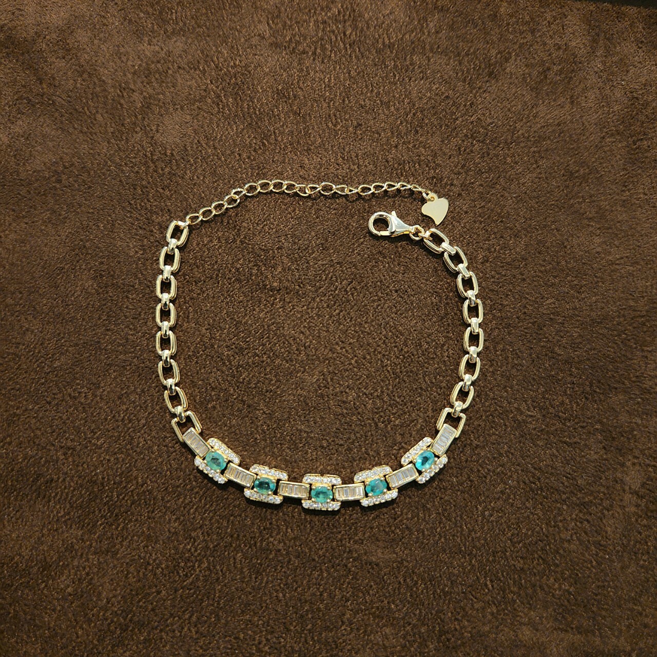 祖母綠T鑽金手鍊 925銀手鍊