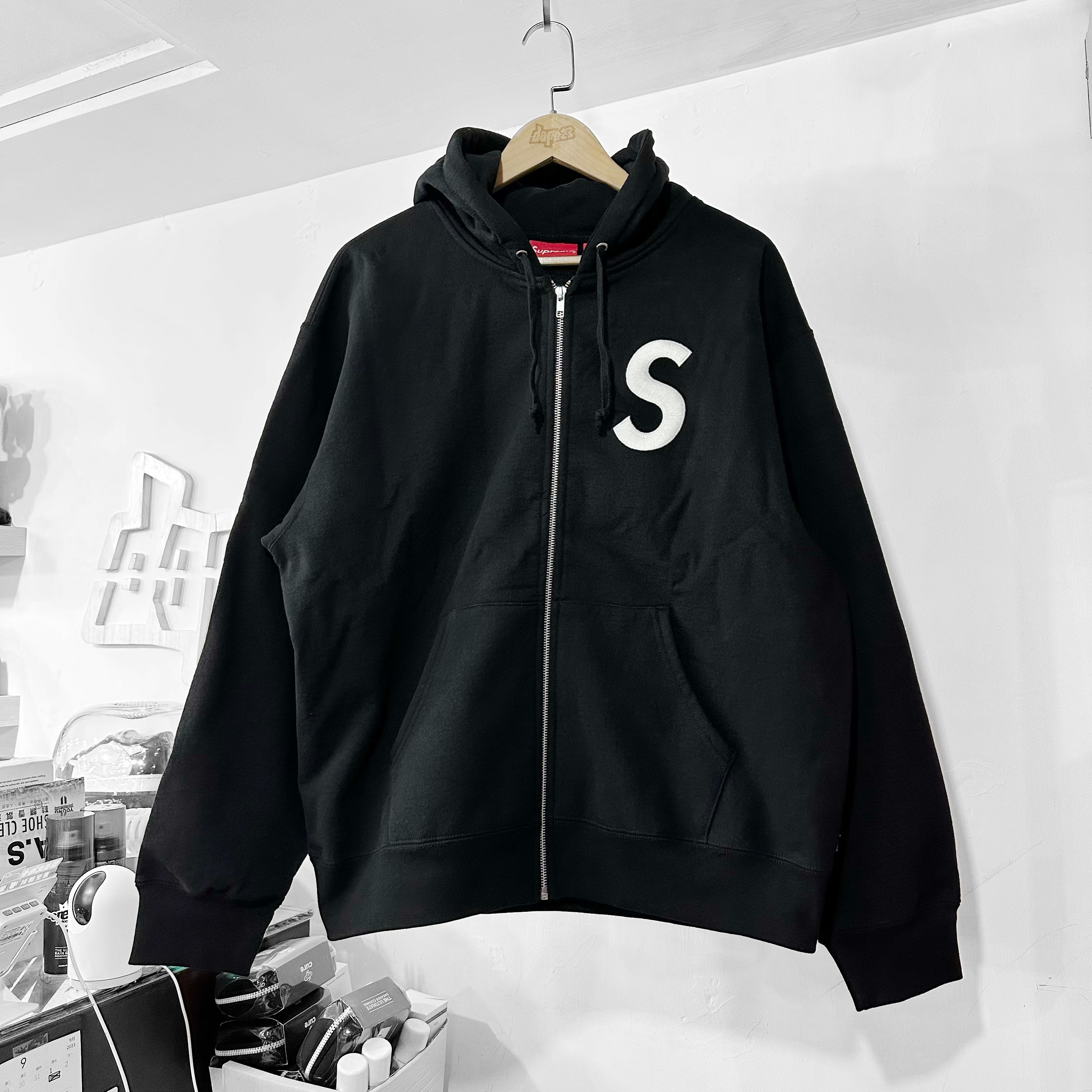 SUPREME  S LOGO ZIP UP HOODED SWEATSHIRT BLACK 拉鏈外套