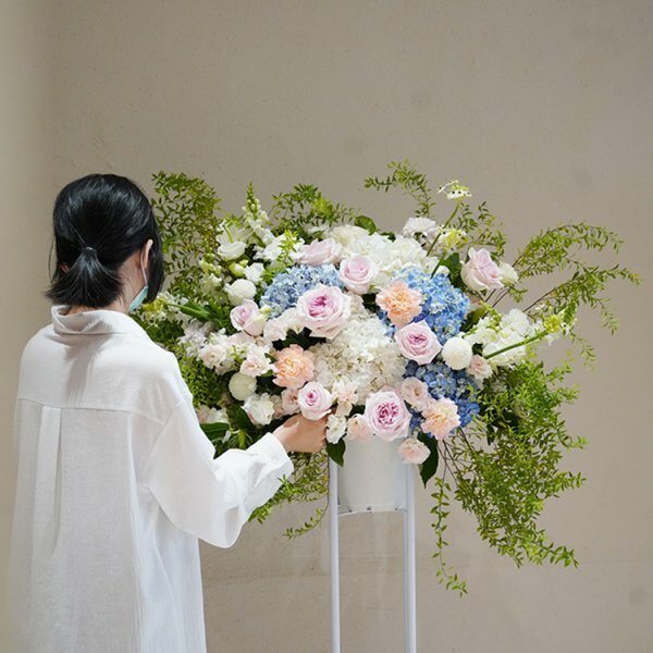 Colorful・粉藍系鮮花高架花籃 開幕花籃