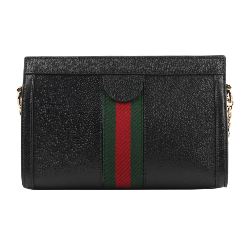 【GUCCI】Ophidia GG 綠紅織帶牛皮鏈包(黑色) 719883 DJ2DG 1060