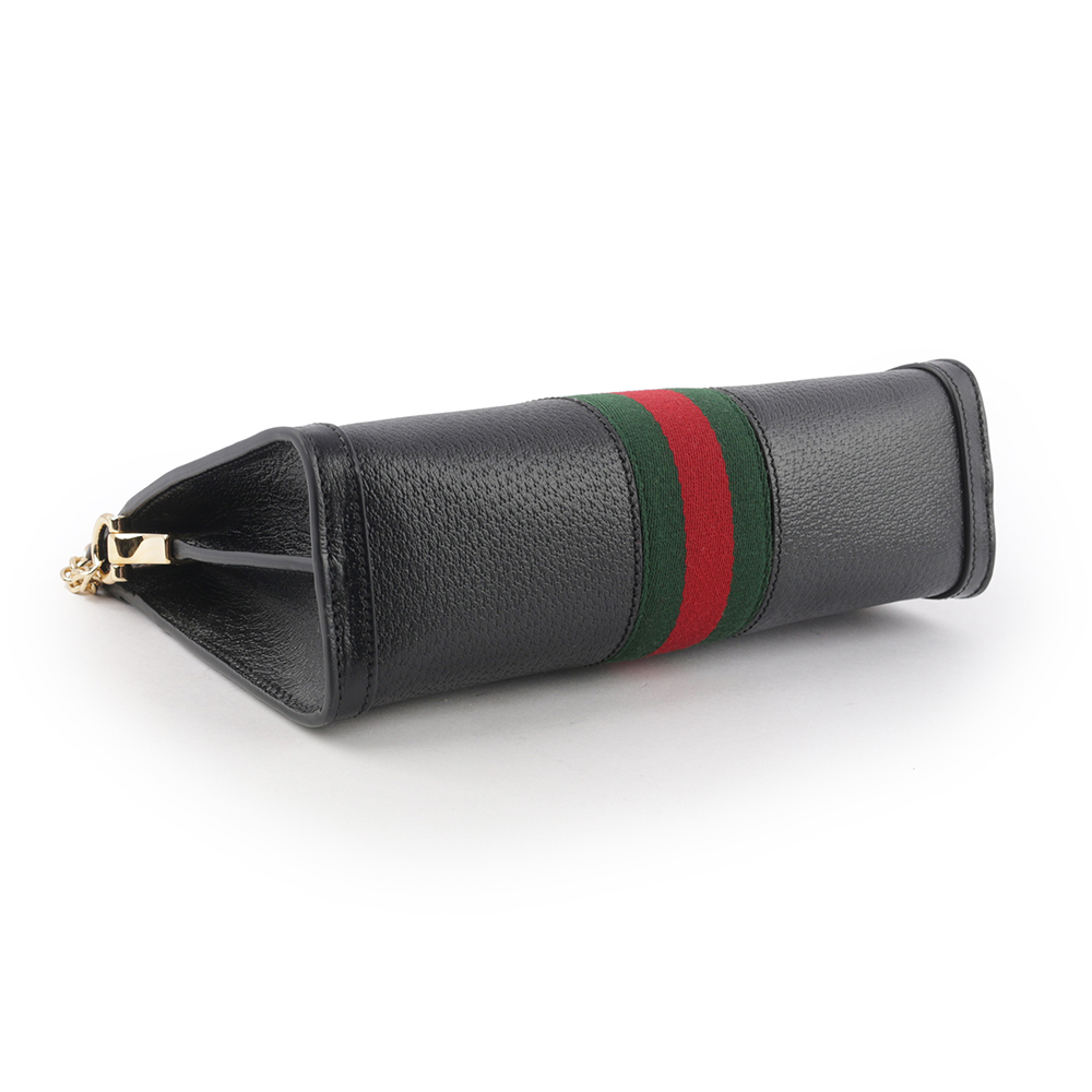 【GUCCI】Ophidia GG 綠紅織帶牛皮鏈包(黑色) 719883 DJ2DG 1060