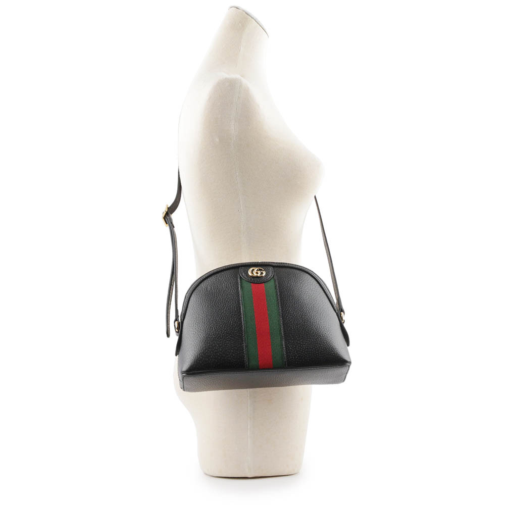 【GUCCI】GG Ophidia 綠紅織帶牛皮貝殼包(黑色) 719881 DJ2DG 1060