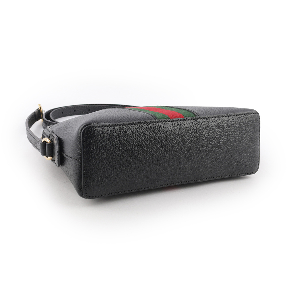 【GUCCI】GG Ophidia 綠紅織帶牛皮貝殼包(黑色) 719881 DJ2DG 1060