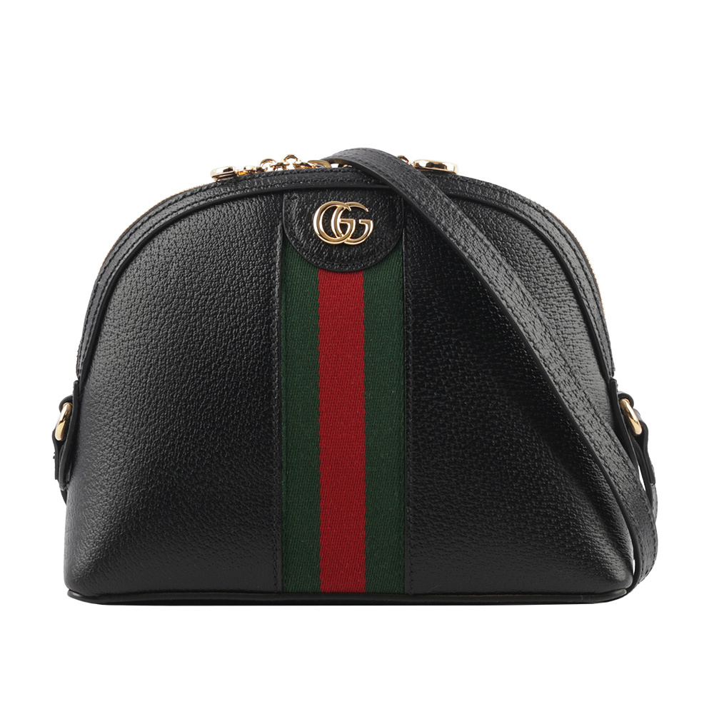 【GUCCI】GG Ophidia 綠紅織帶牛皮貝殼包(黑色) 719881 DJ2DG 1060