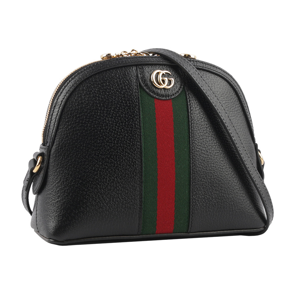 【GUCCI】GG Ophidia 綠紅織帶牛皮貝殼包(黑色) 719881 DJ2DG 1060