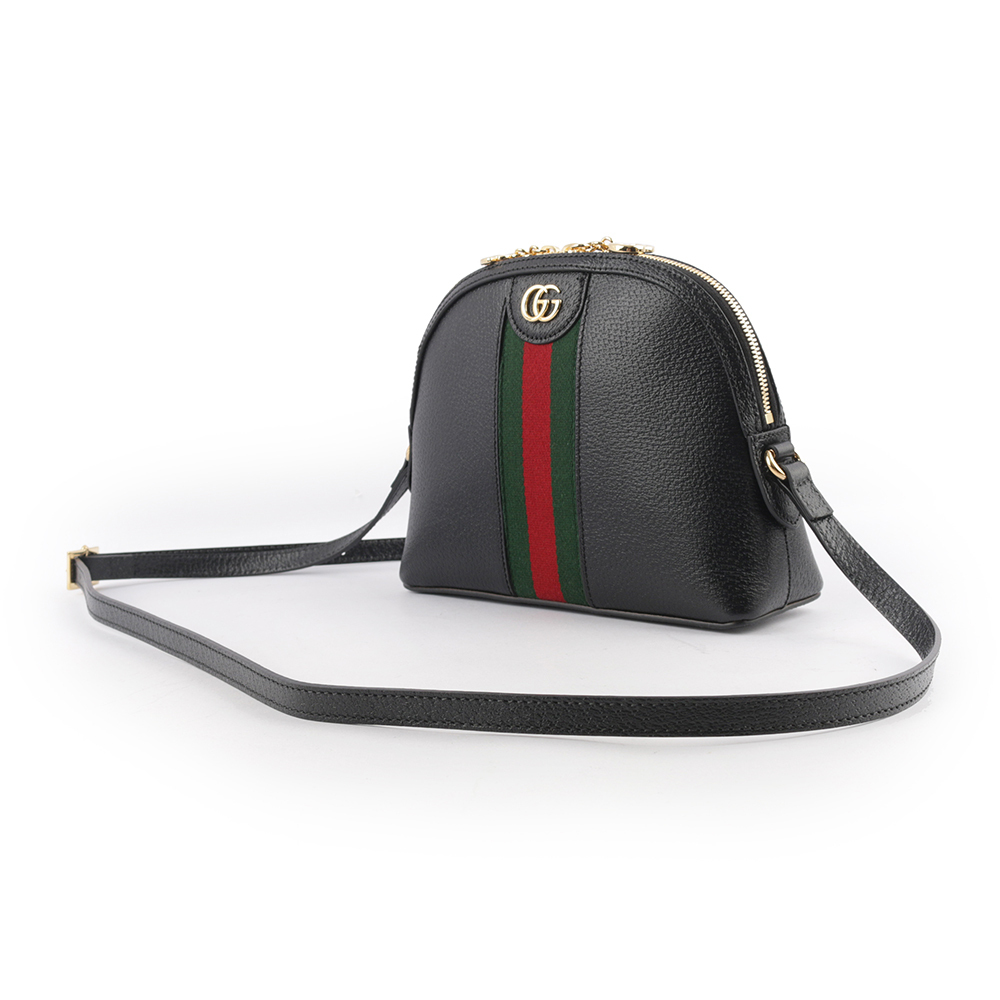 【GUCCI】GG Ophidia 綠紅織帶牛皮貝殼包(黑色) 719881 DJ2DG 1060