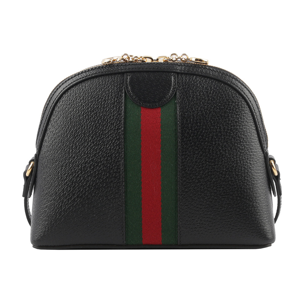 【GUCCI】GG Ophidia 綠紅織帶牛皮貝殼包(黑色) 719881 DJ2DG 1060