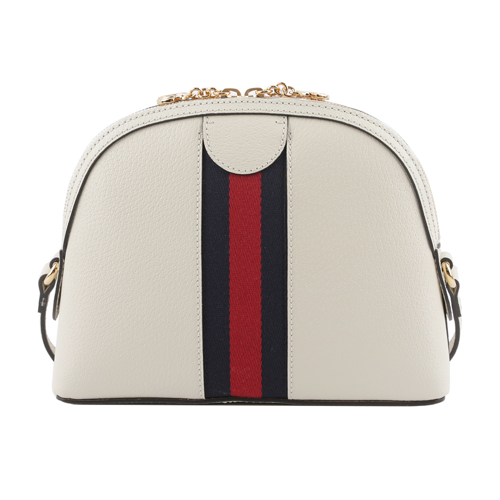 【GUCCI】GG Ophidia 藍紅織帶牛皮貝殼包(白色) 719881 DJ2DG 8454