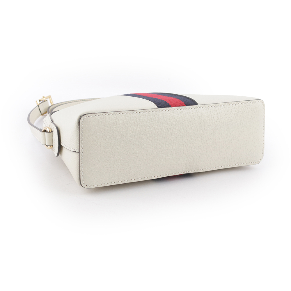 【GUCCI】GG Ophidia 藍紅織帶牛皮貝殼包(白色) 719881 DJ2DG 8454