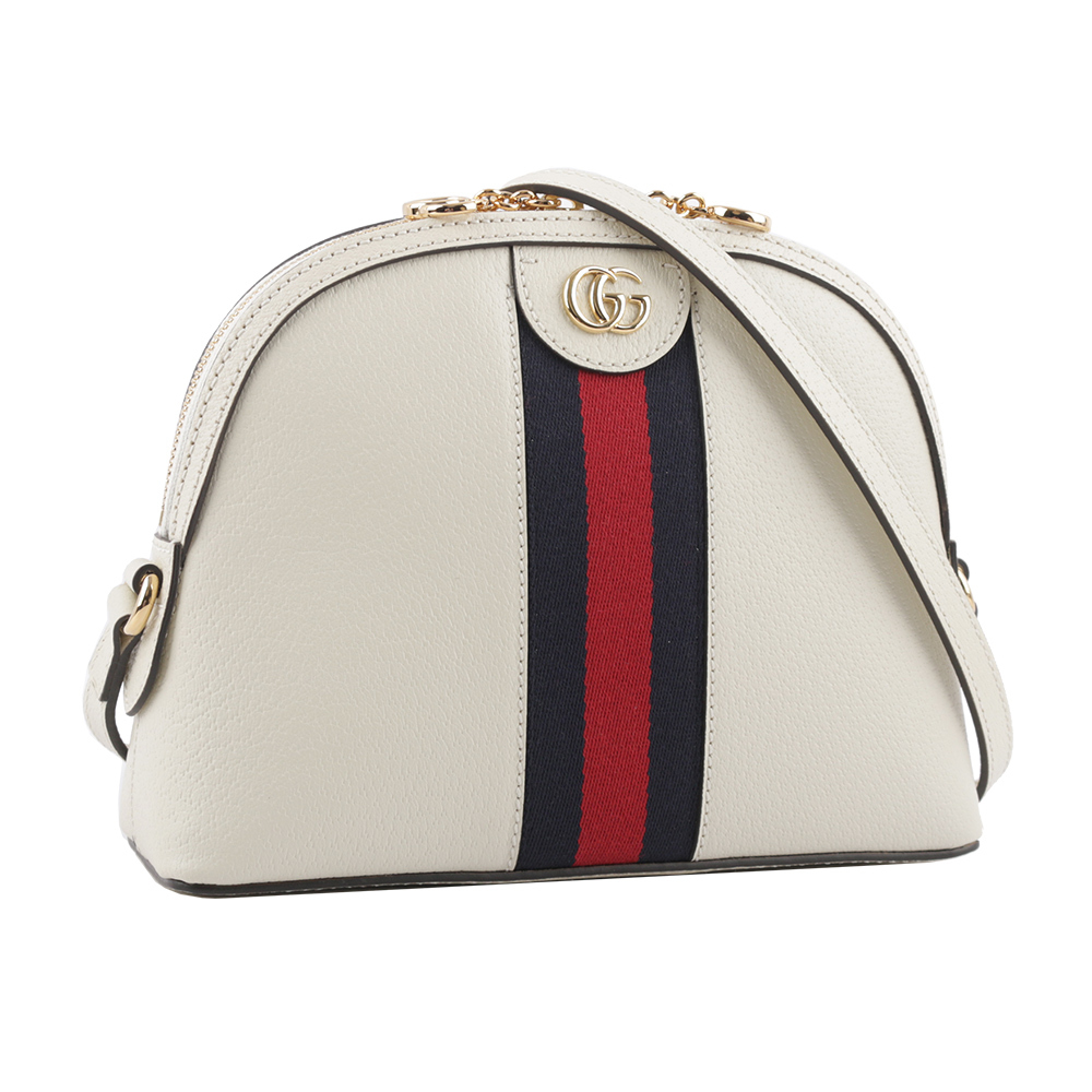 【GUCCI】GG Ophidia 藍紅織帶牛皮貝殼包(白色) 719881 DJ2DG 8454