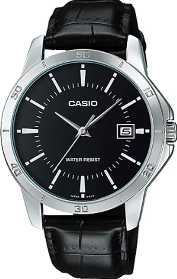 萬年鐘錶 - CASIO  黑面經典皮革男錶 MTP-V004L-1A  錶徑41.5MM