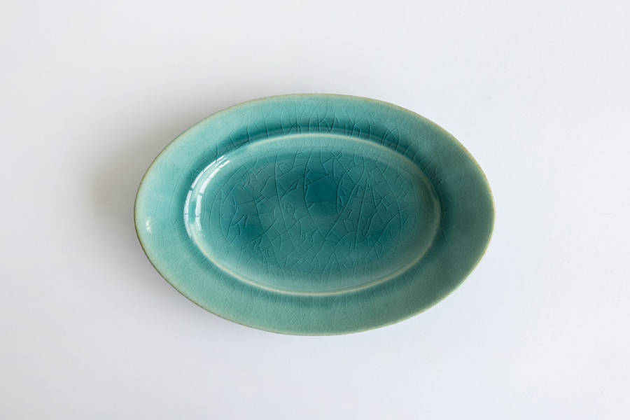 Awabi ware 岡本純一-橢圓皿S 土耳其藍