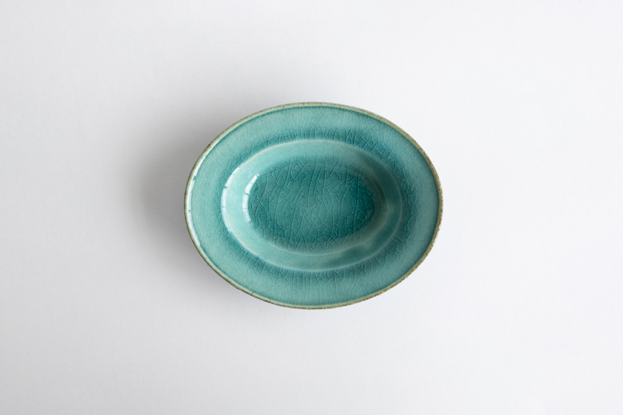 Awabi ware 岡本純一-橢圓小皿 土耳其藍