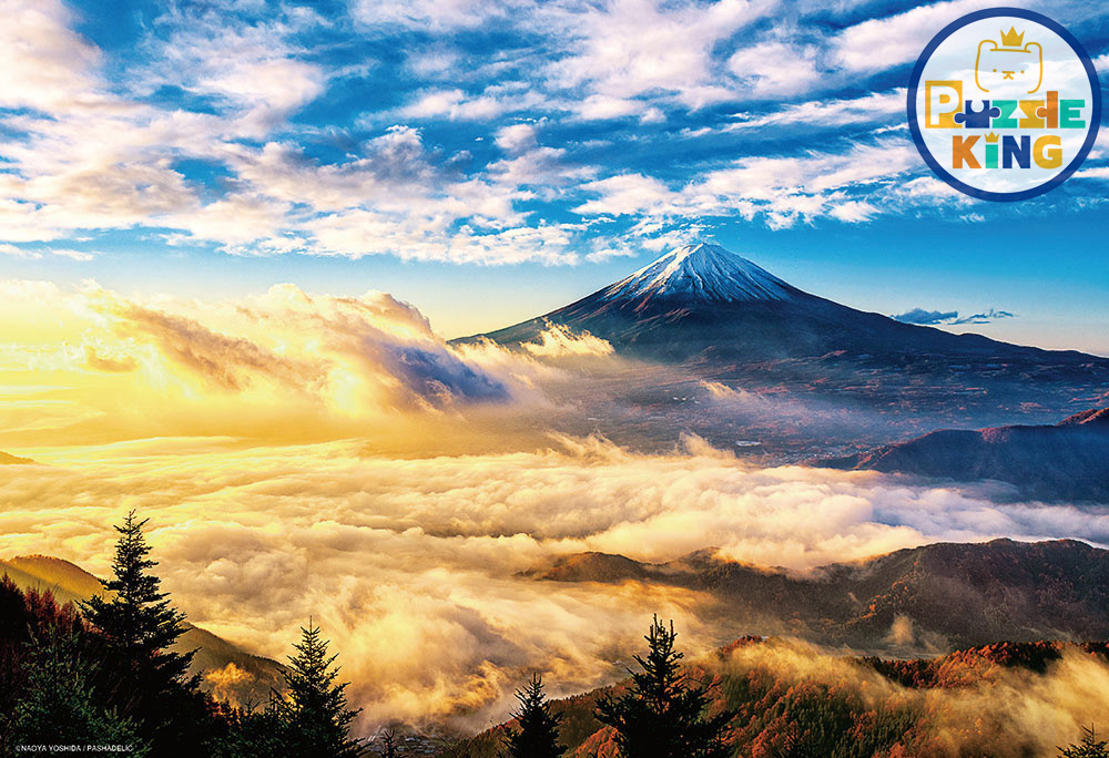 日本風景-山梨 金色的雲富士在晨曦中閃耀