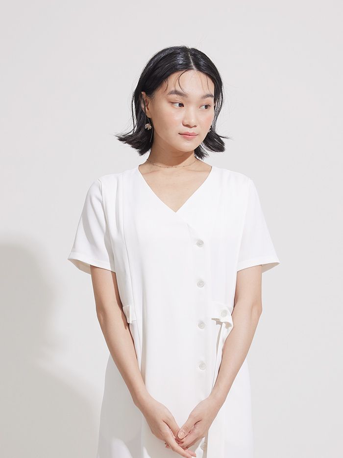 柏蒂小姐V領口袋開襟洋裝-雲花