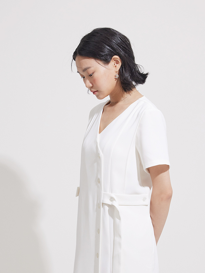 柏蒂小姐V領口袋開襟洋裝-雲花