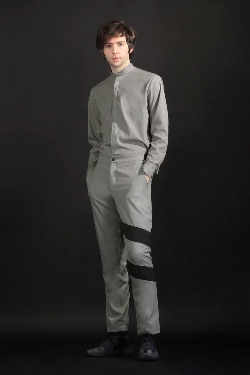 斜條造型西裝褲