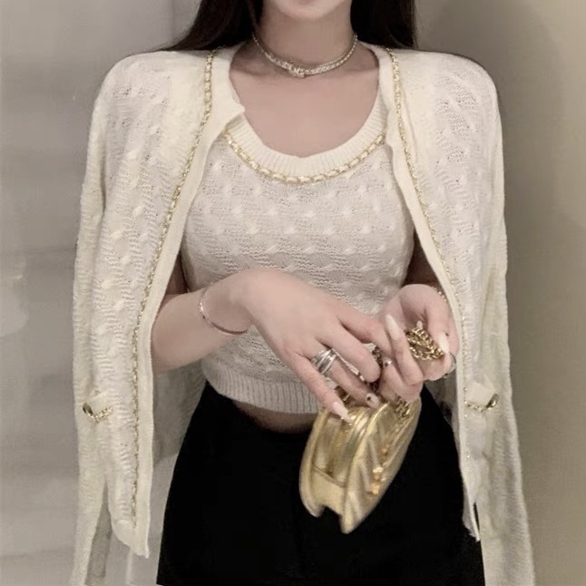 ST23S0949 小香風金鏈背心連外套