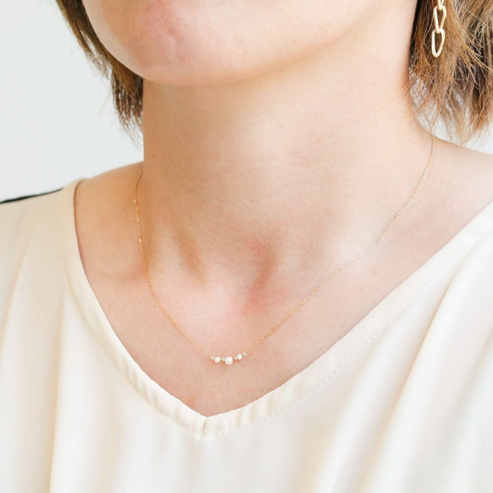 【me.luxe】K10花間4分鑽石珍珠鍊