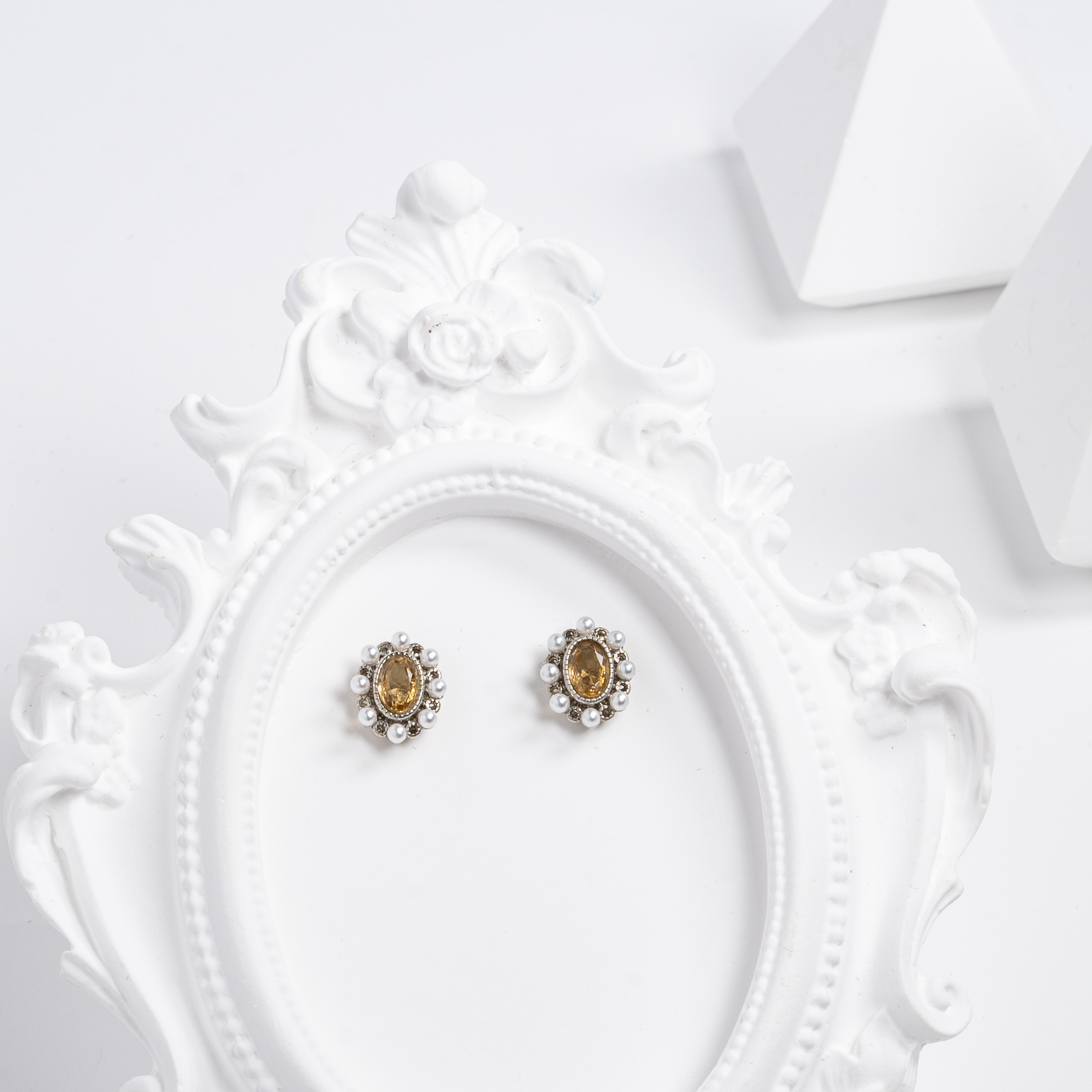 【黃水晶】小珍珠復古耳環