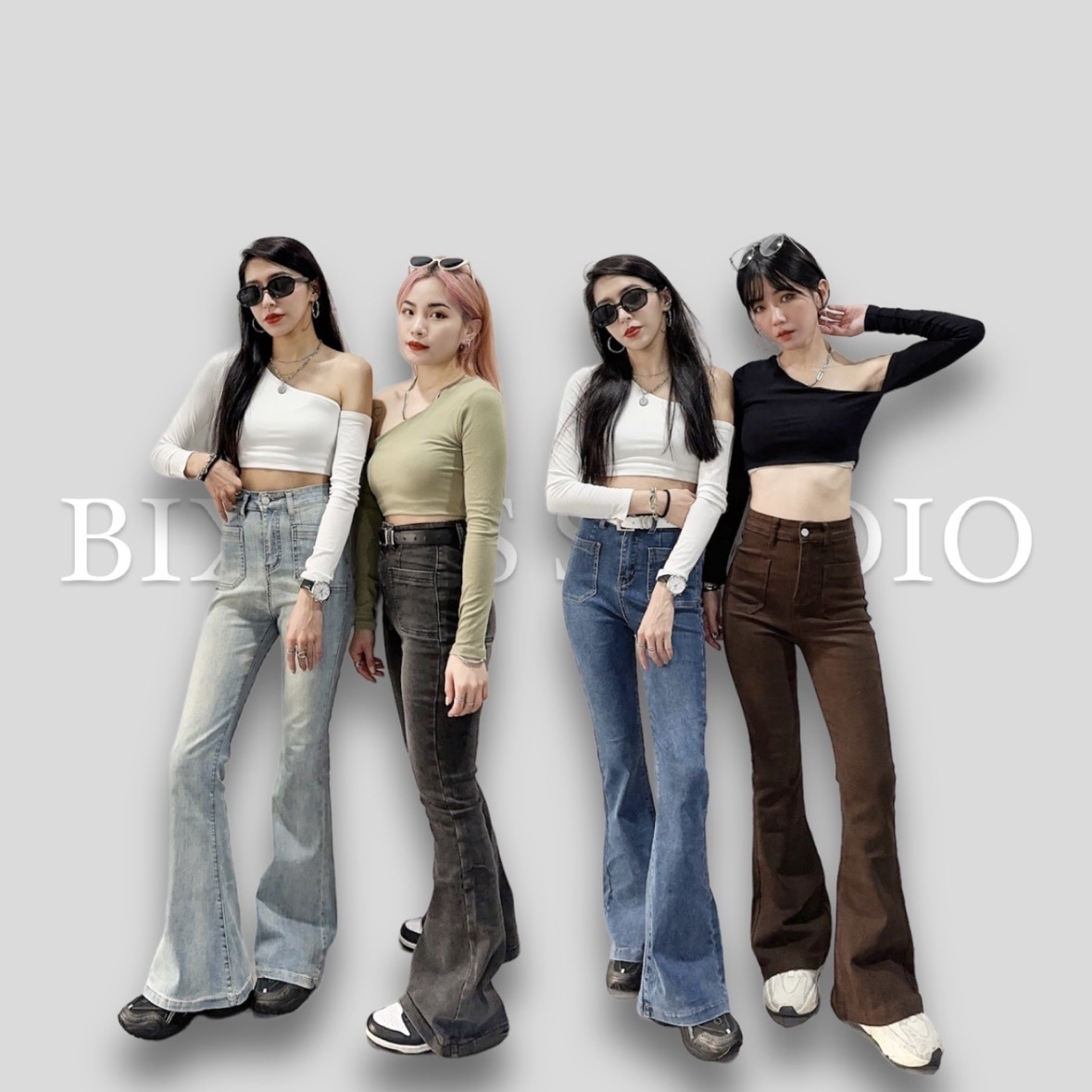 雙口袋高腰顯瘦喇叭褲(E00054)