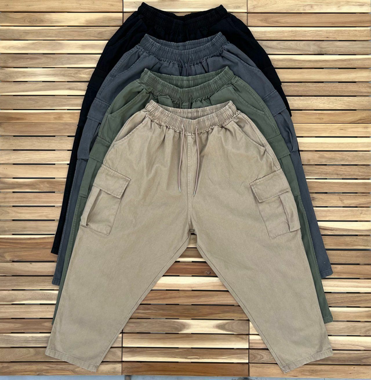 淨色洗水工裝鬆身褲 PEACOCK-024P