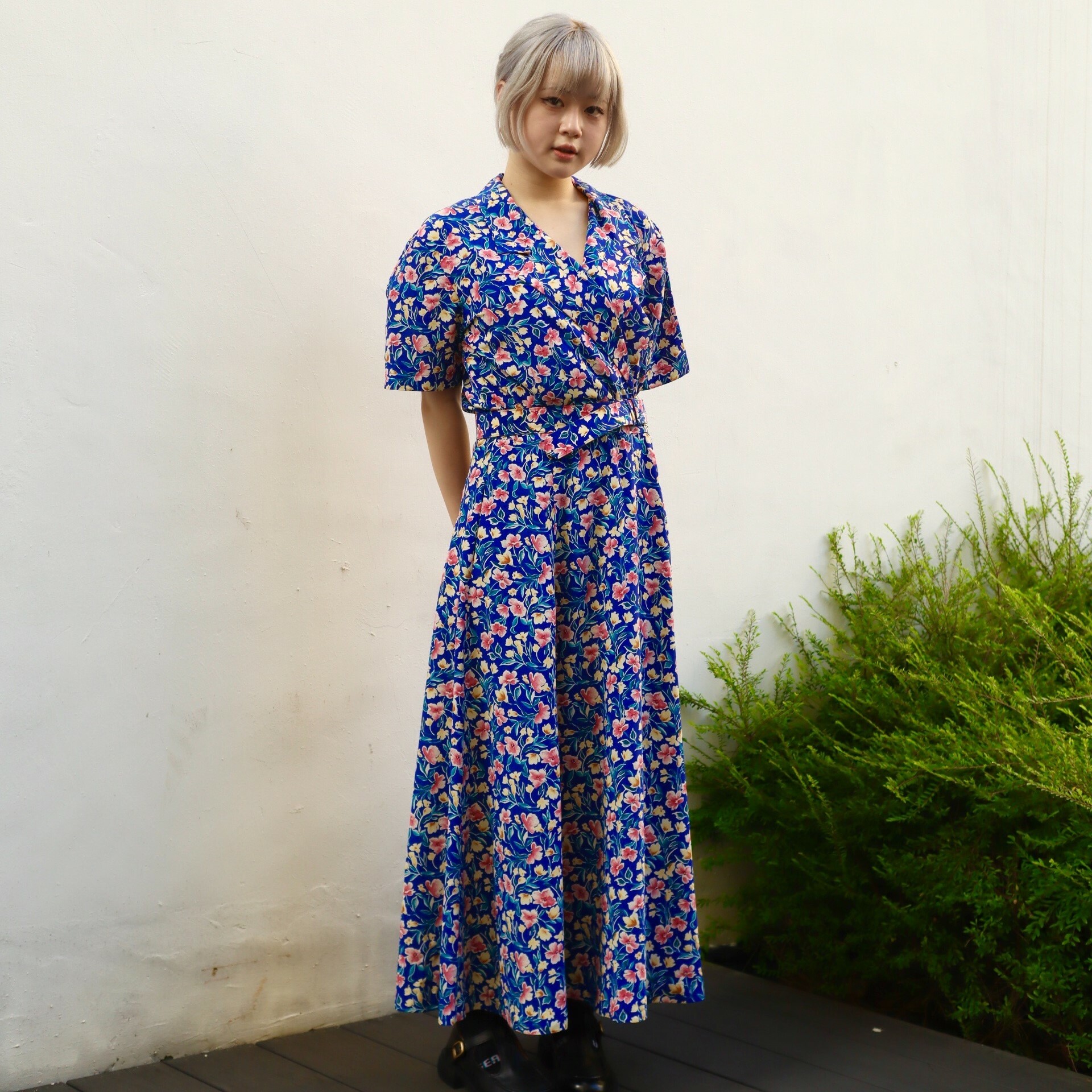 美國古著Talbots寶藍色碎花長裙