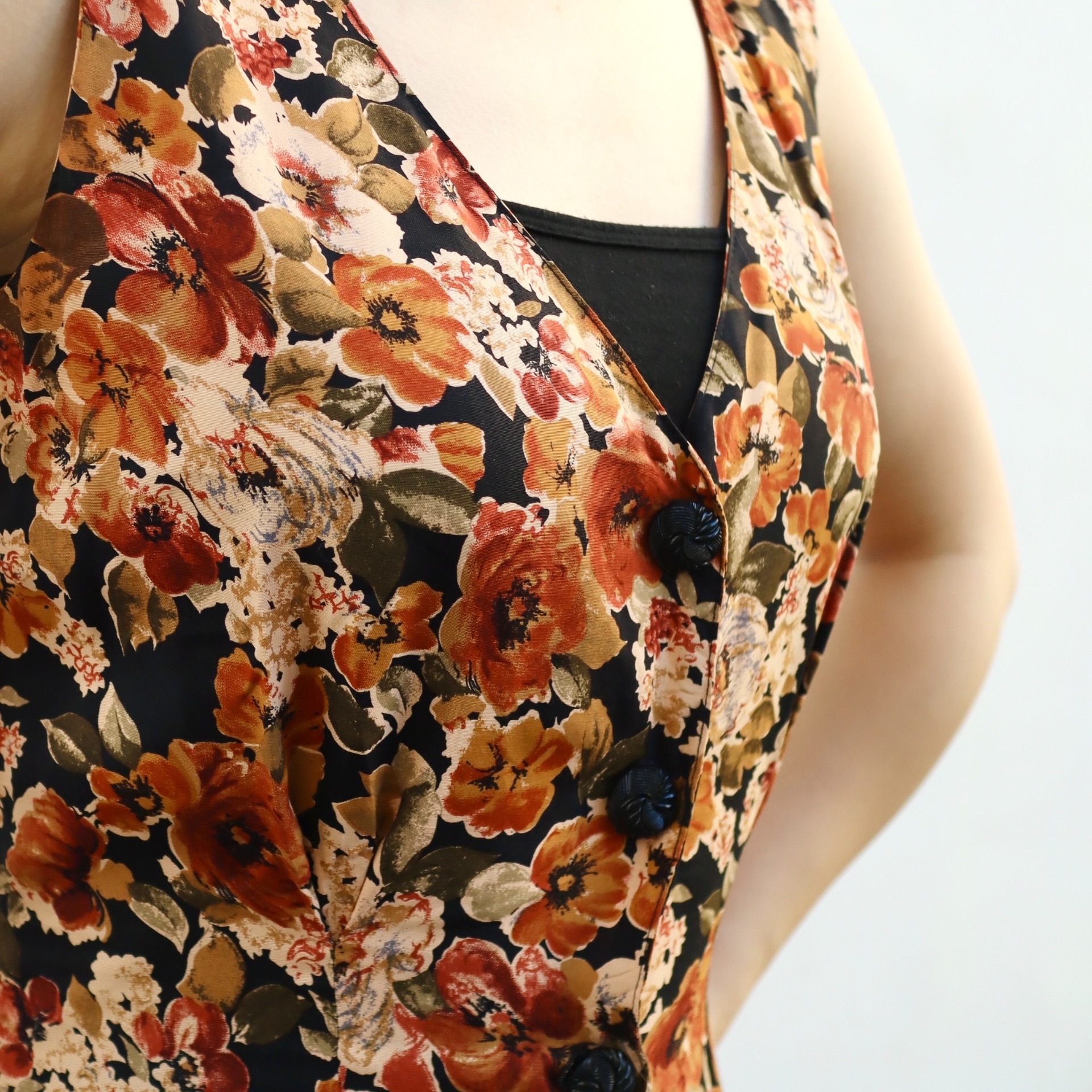 美國製古著大地色系花花連身褲