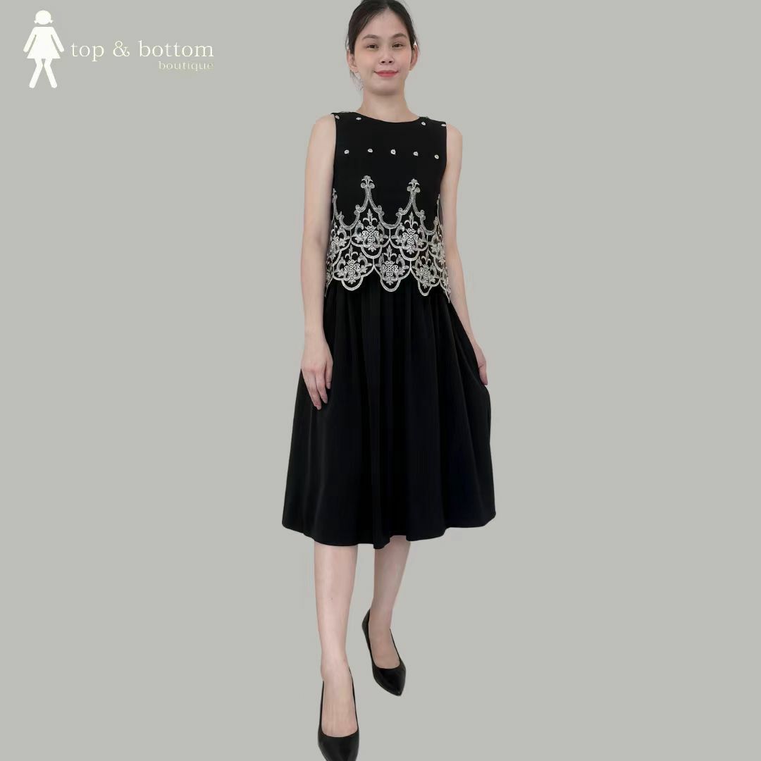 NETTING GD EMB TIERED DRESS