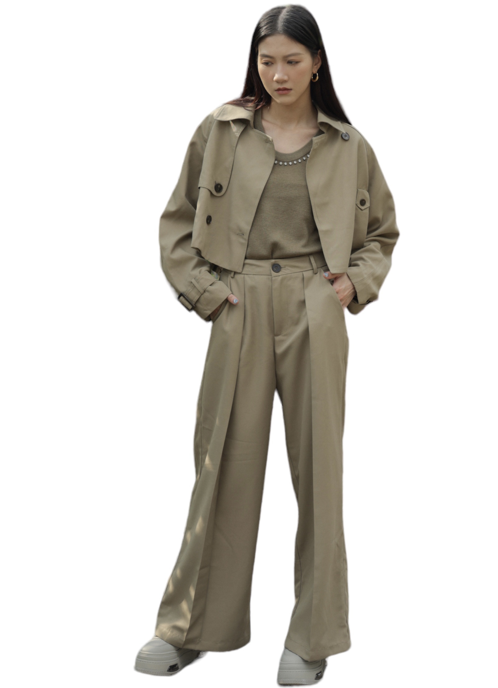 短乾濕褸+闊西褲套裝（現貨款式）