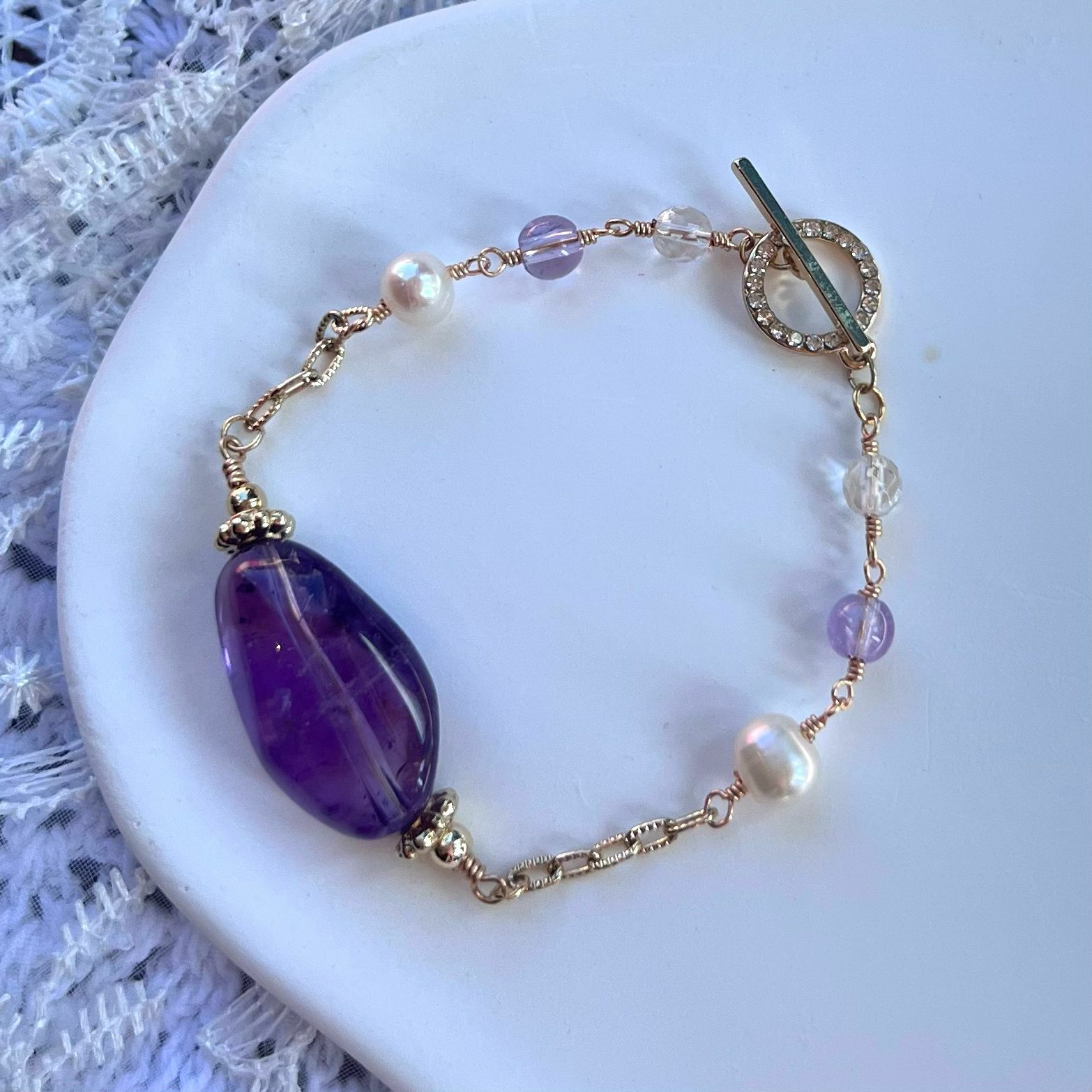 RABBIT BOUQUET天然石手作水晶手鏈-Amethyst Aura