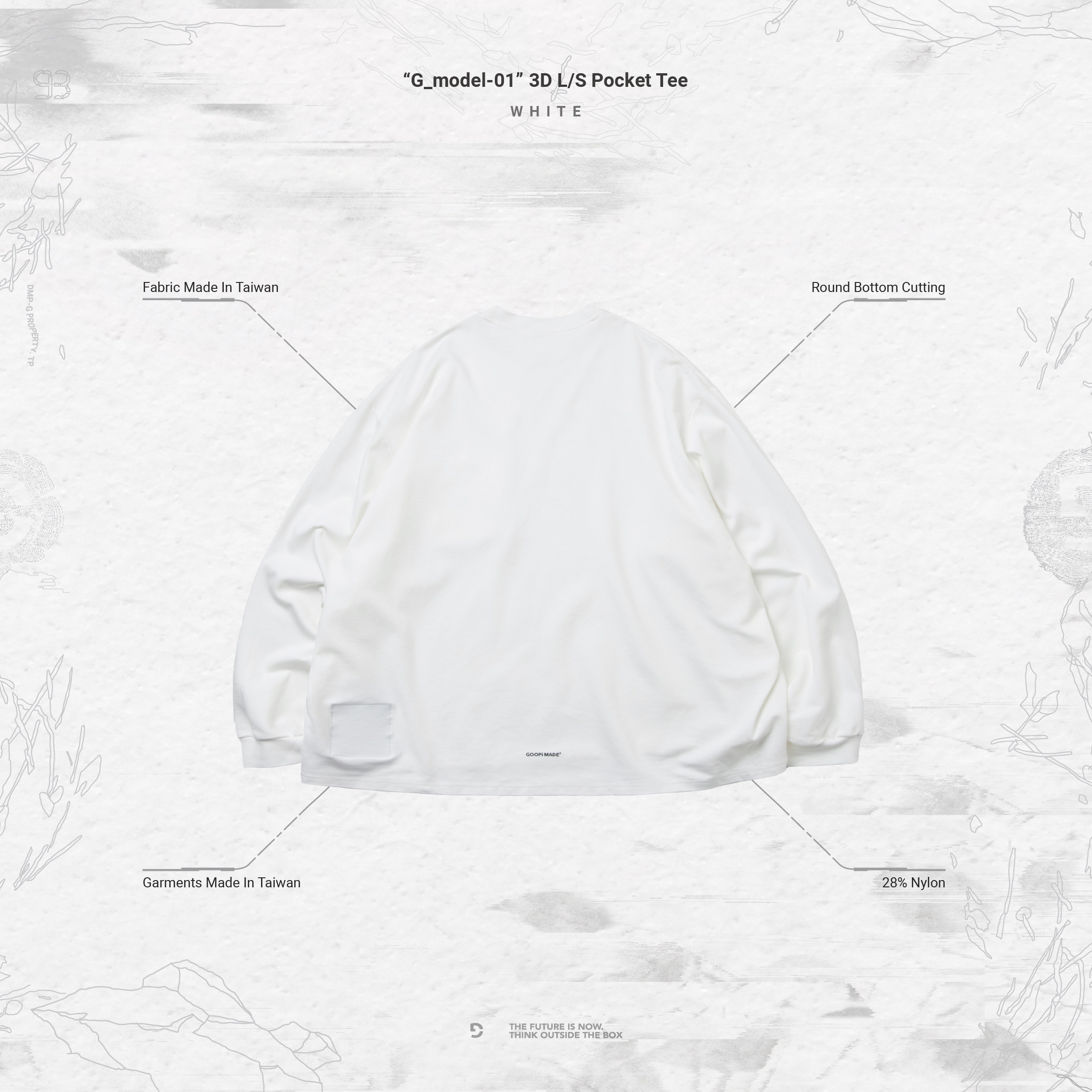 “G_model-01” 3D L/S Pocket Tee - White