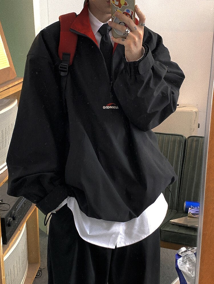 Aurocean 復古少年感vintage半拉鏈立領防風外套