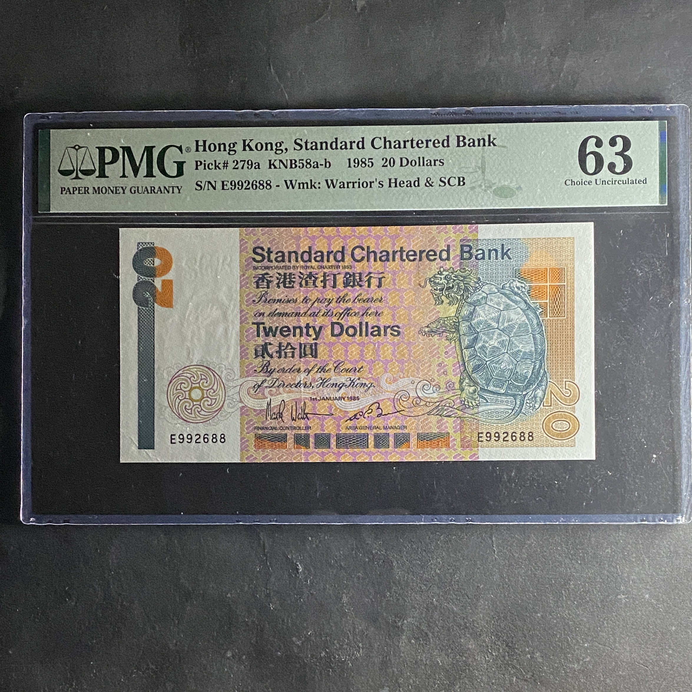 1985 SCB 20 dollars Turtle, first-year of issue (PMG 63 UNC) E 992688