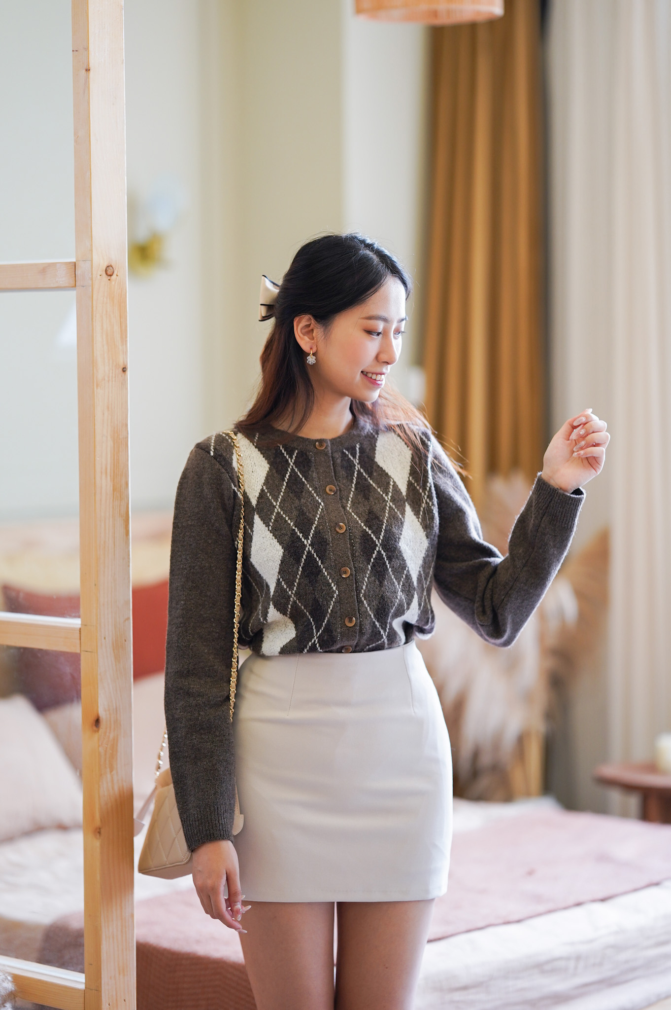 JK128 Argyle Checkered Cardigan