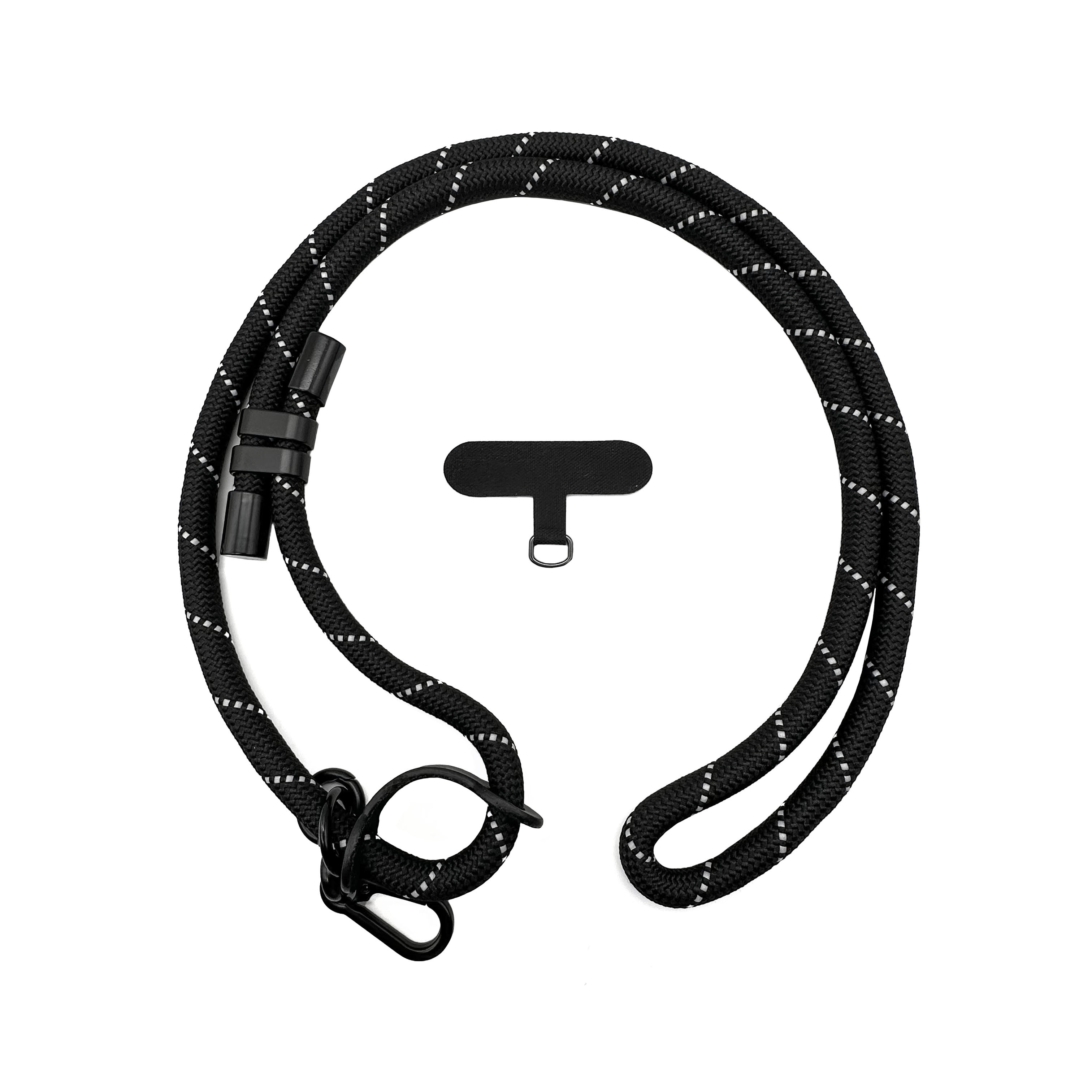 可調節單鉤手機背繩10mm-黑白斜