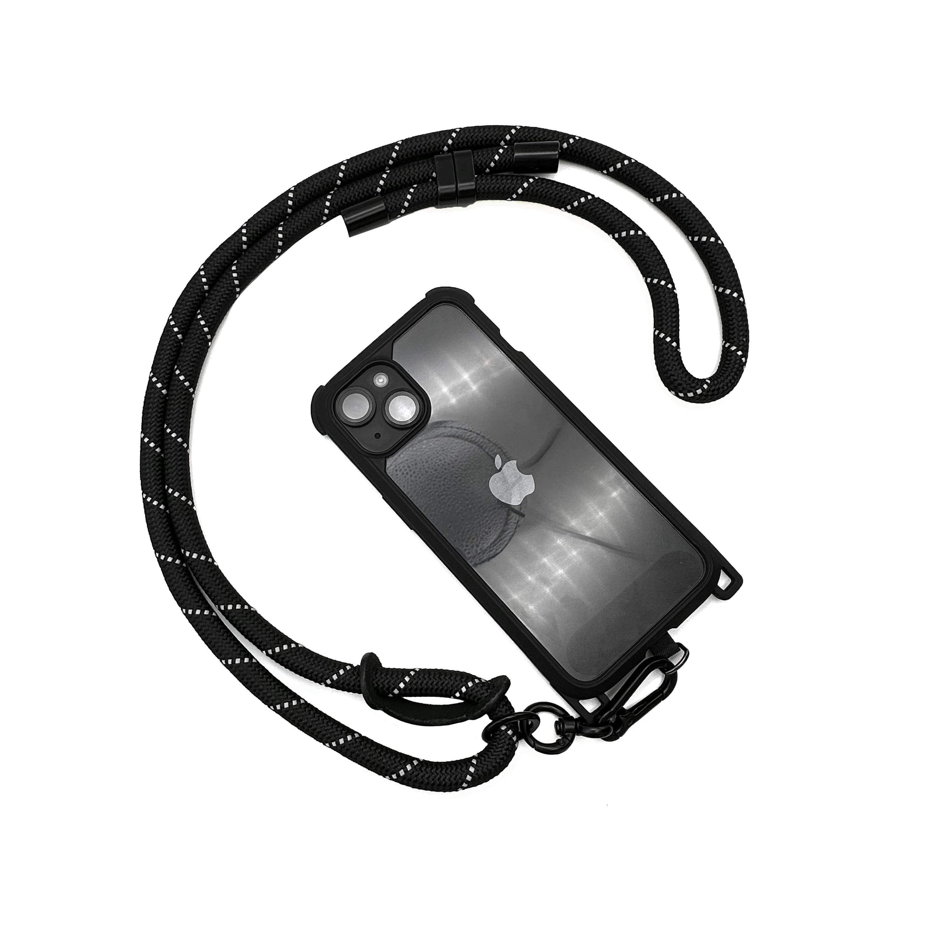 可調節單鉤手機背繩10mm-黑白斜