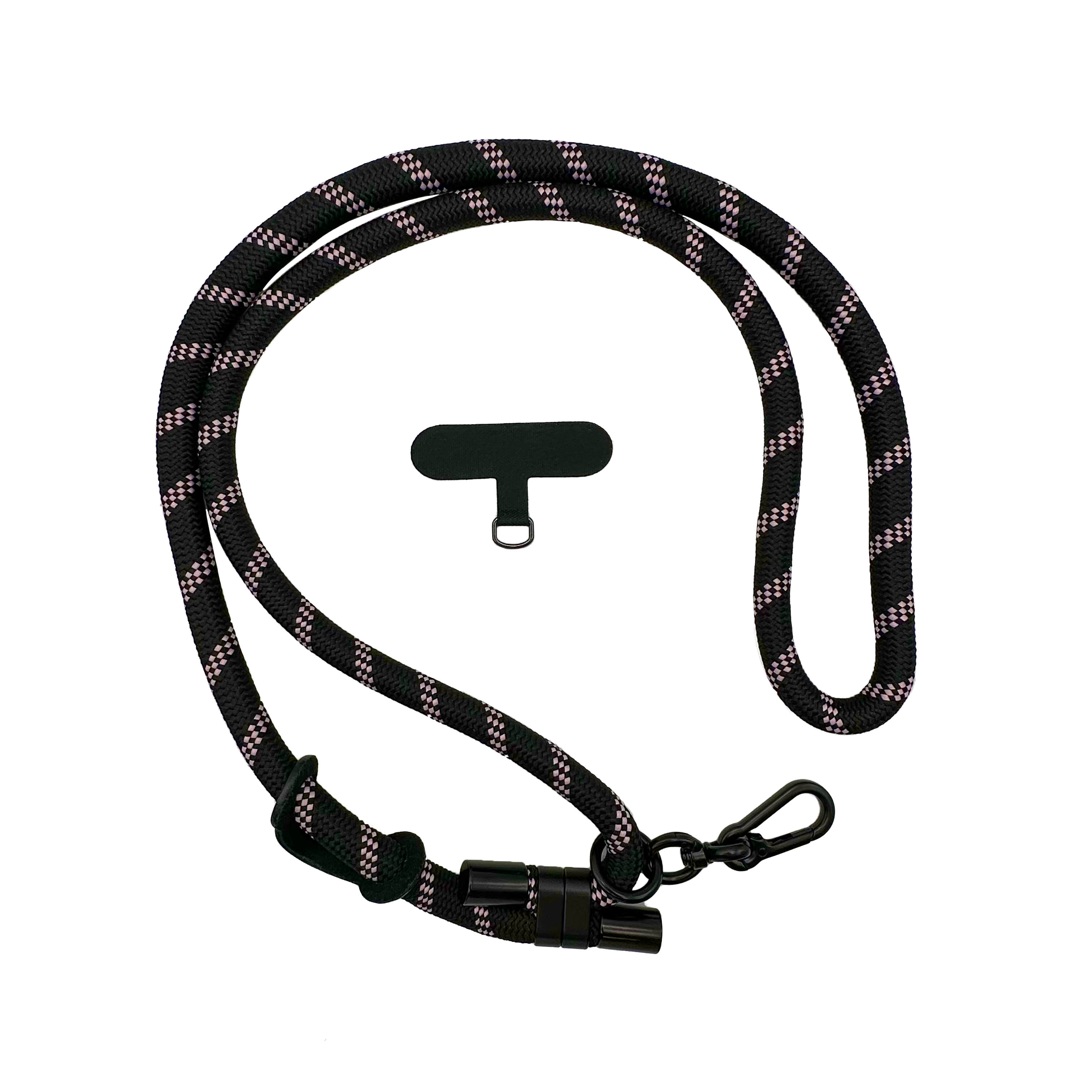 可調節單鉤手機背繩10mm-黑粉斜