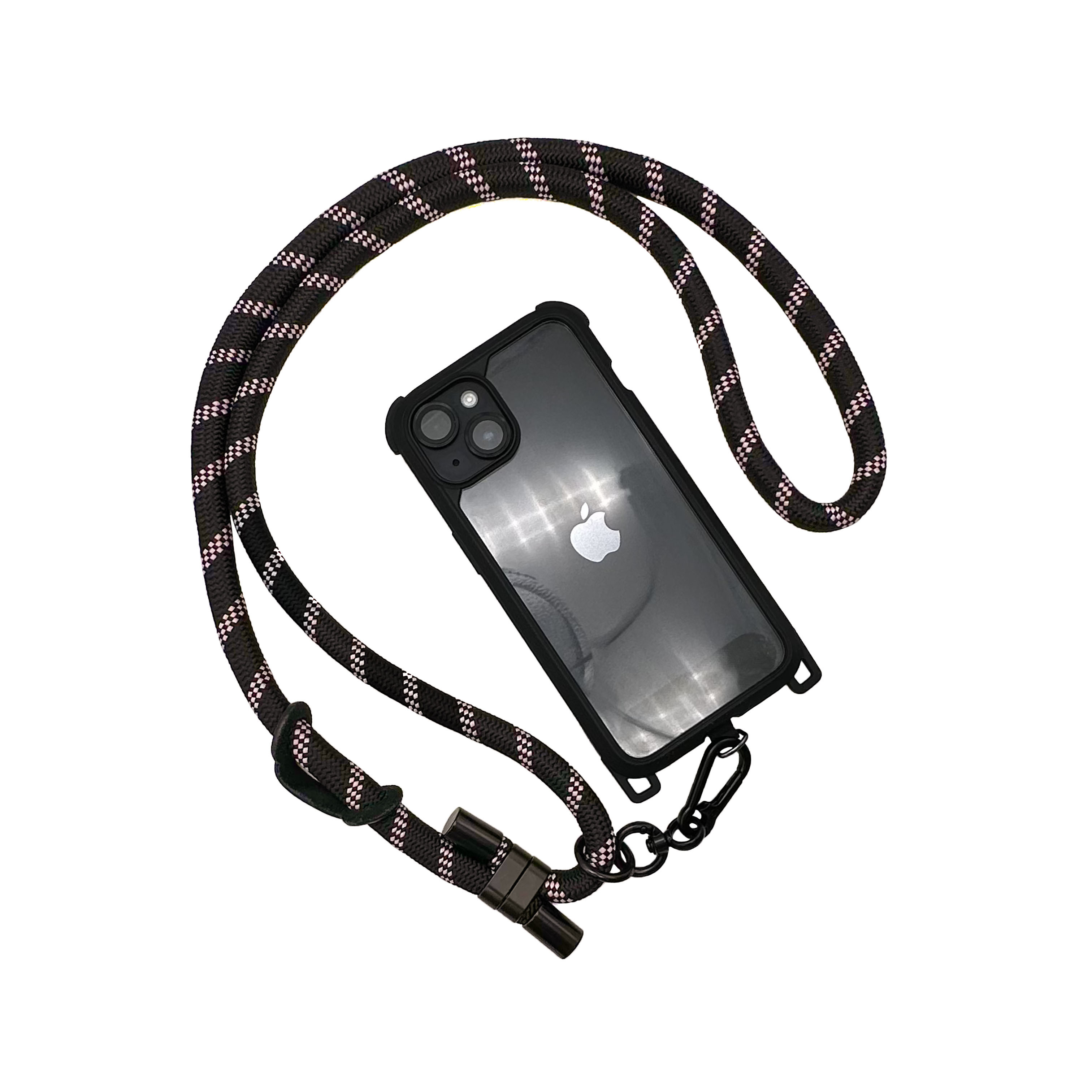 可調節單鉤手機背繩10mm-黑粉斜