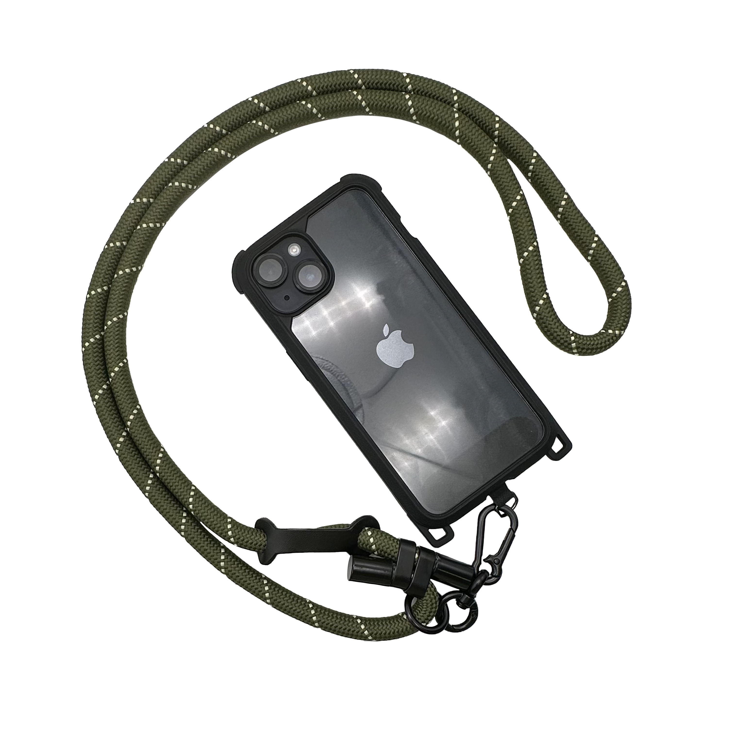 可調節單鉤手機背繩10mm-綠白跳色