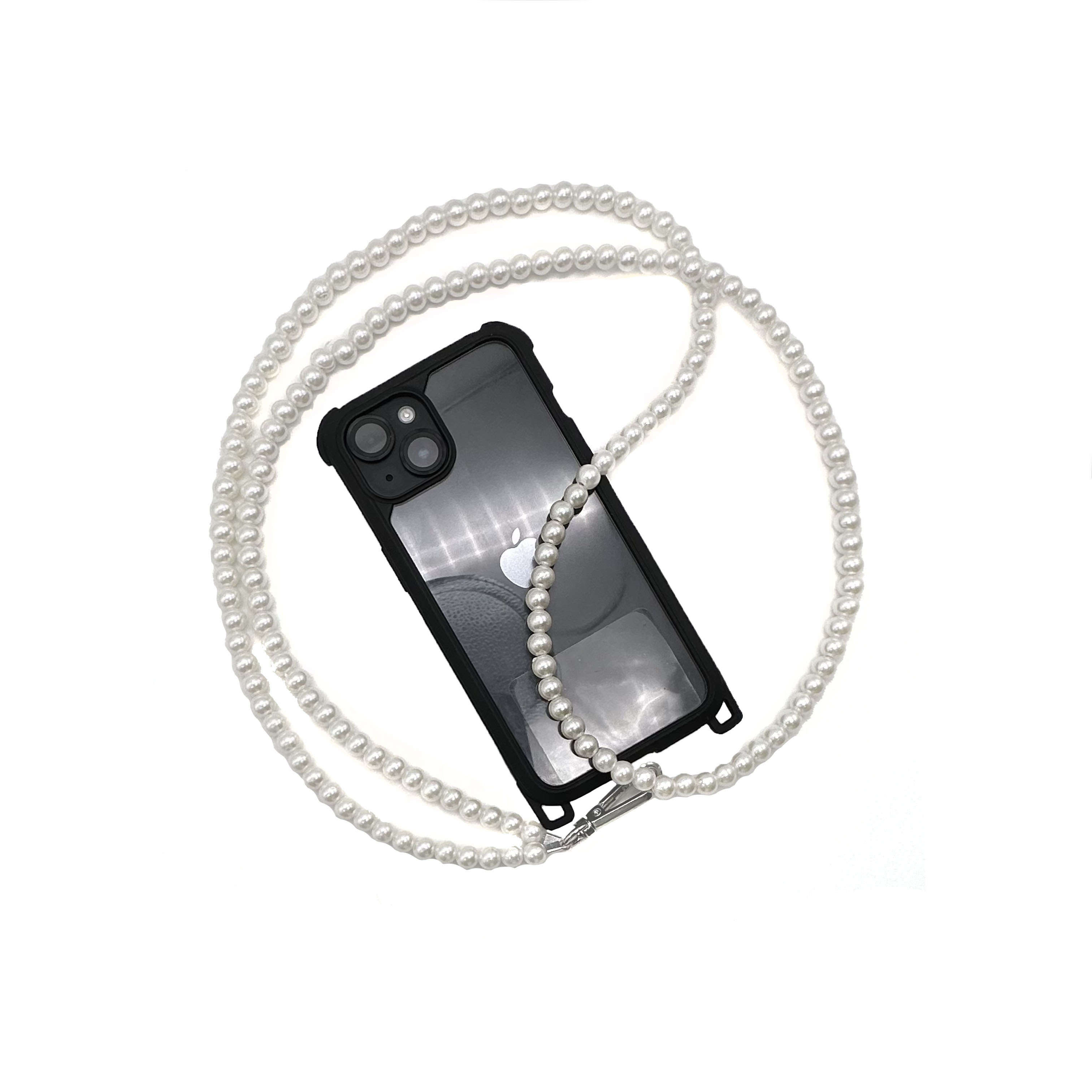珍珠單鉤手機背繩-白