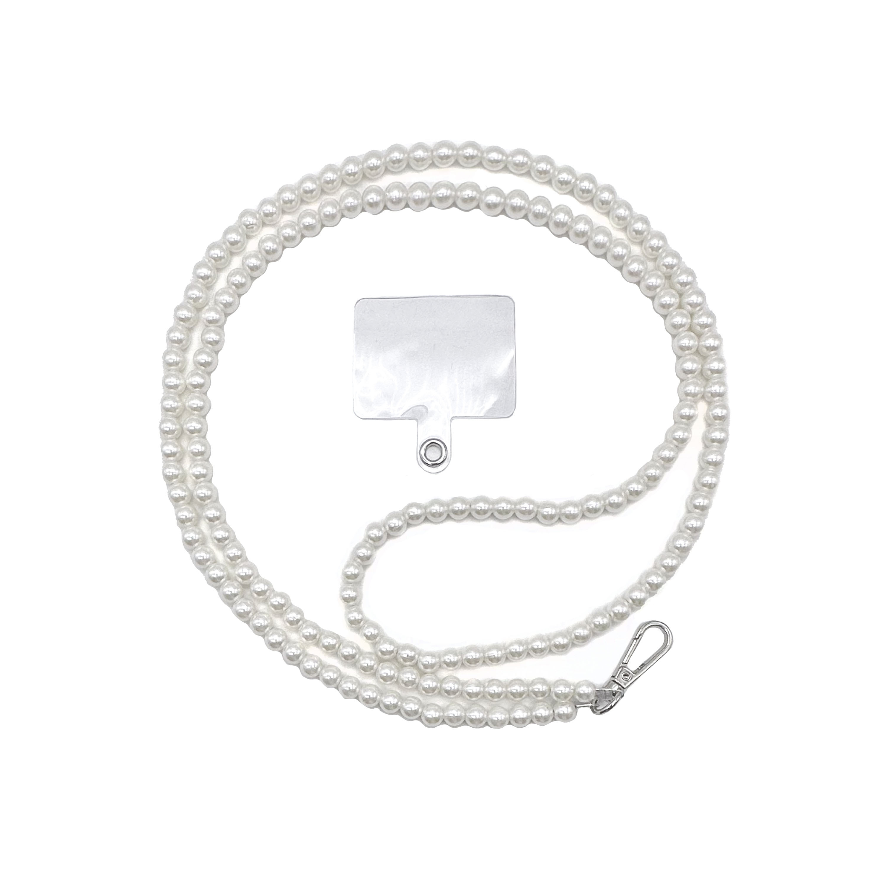 珍珠單鉤手機背繩-白